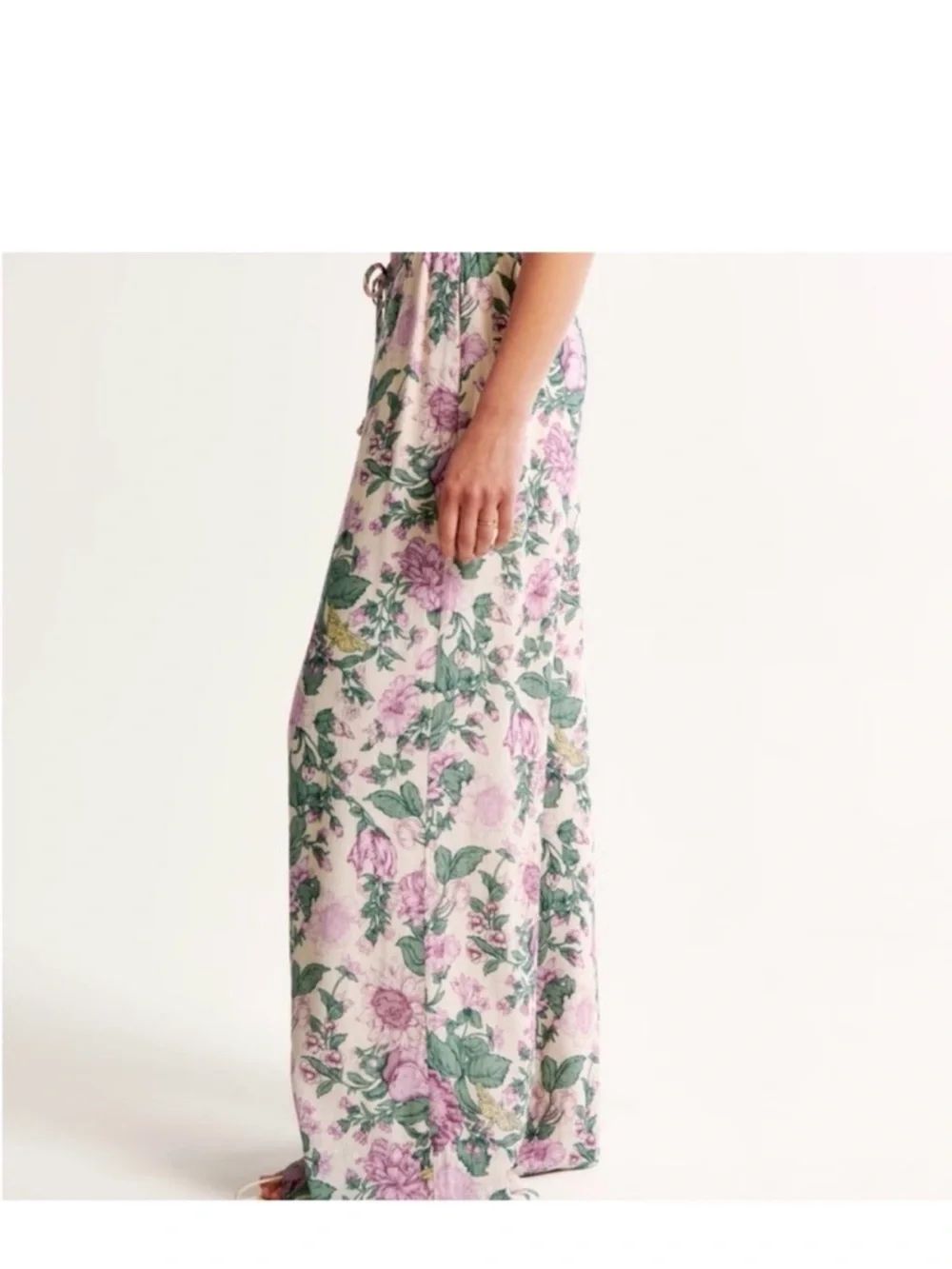 Abercrombie & Fitch Floral Wide-Leg Pants in Pink, Green & Cream